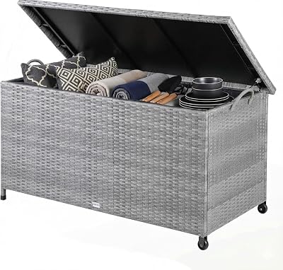 CASARIA 270 Litre Polyrattan Storage Box with Wheels Grey 117x53x60cm