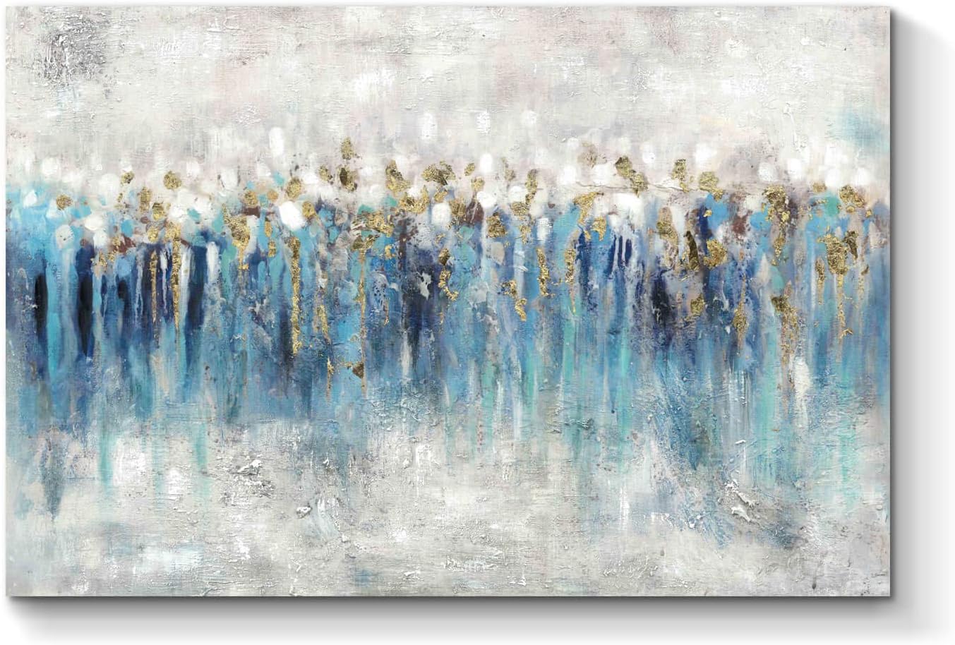 Abstract Artwork Canvas Wall Art: Gray and Blue Painting Modern Picture for Living Room ( 36''W x 24''H, Multiple Sizes )