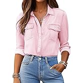 Denim Shirt Women Chambray Jean Western Shirts Long Sleeve Button Down Tops