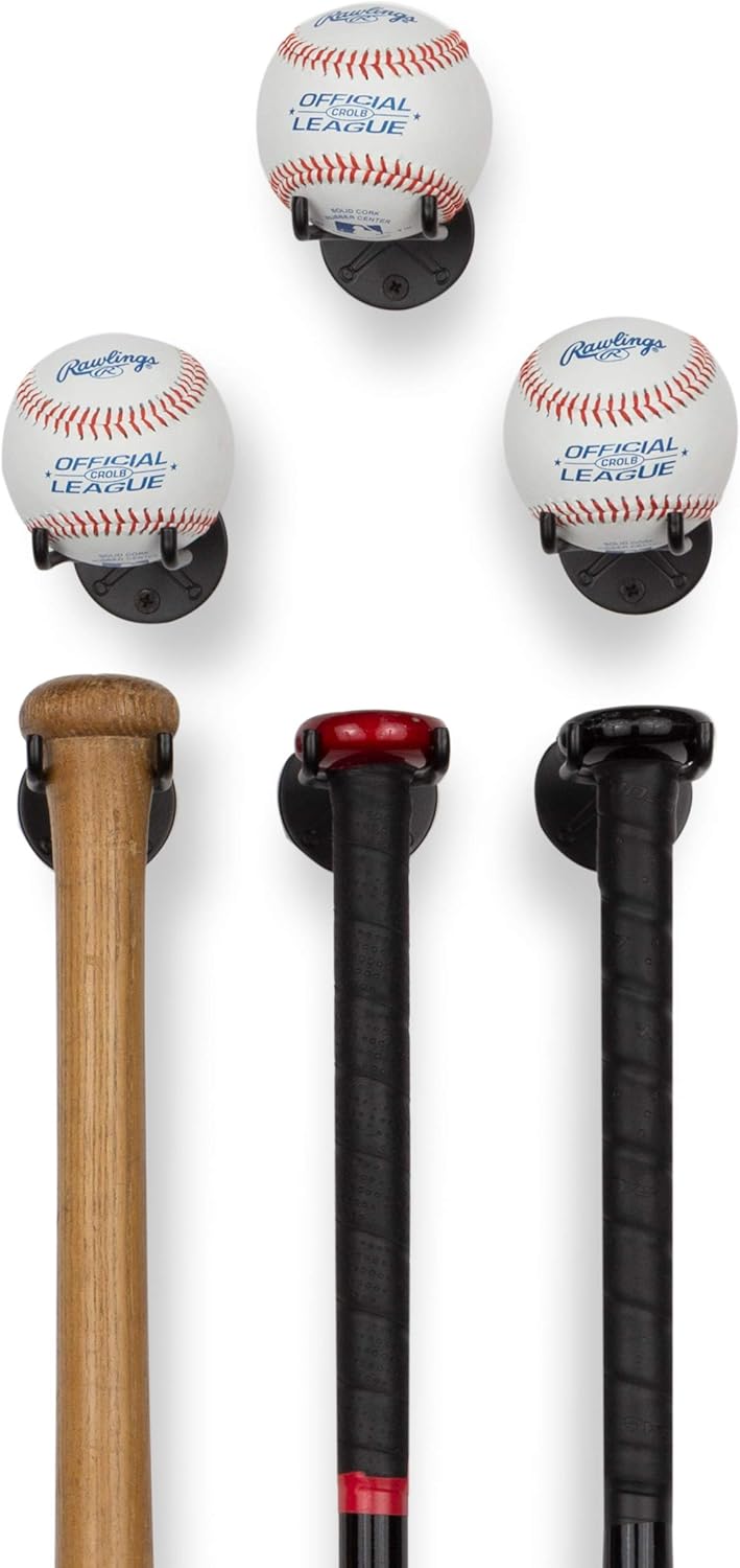 Wallniture Sporta Wall Mount Baseball and Bat Display Memorabilia Holder Collectibles Rack Black Set of 2 : Sports & Outdoors