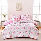 DORCAS Bow Comforter Set Twin Bed in A Bag for Girls,6 Pieces Pink Bow Bedding Sets with Sheets for Kids
