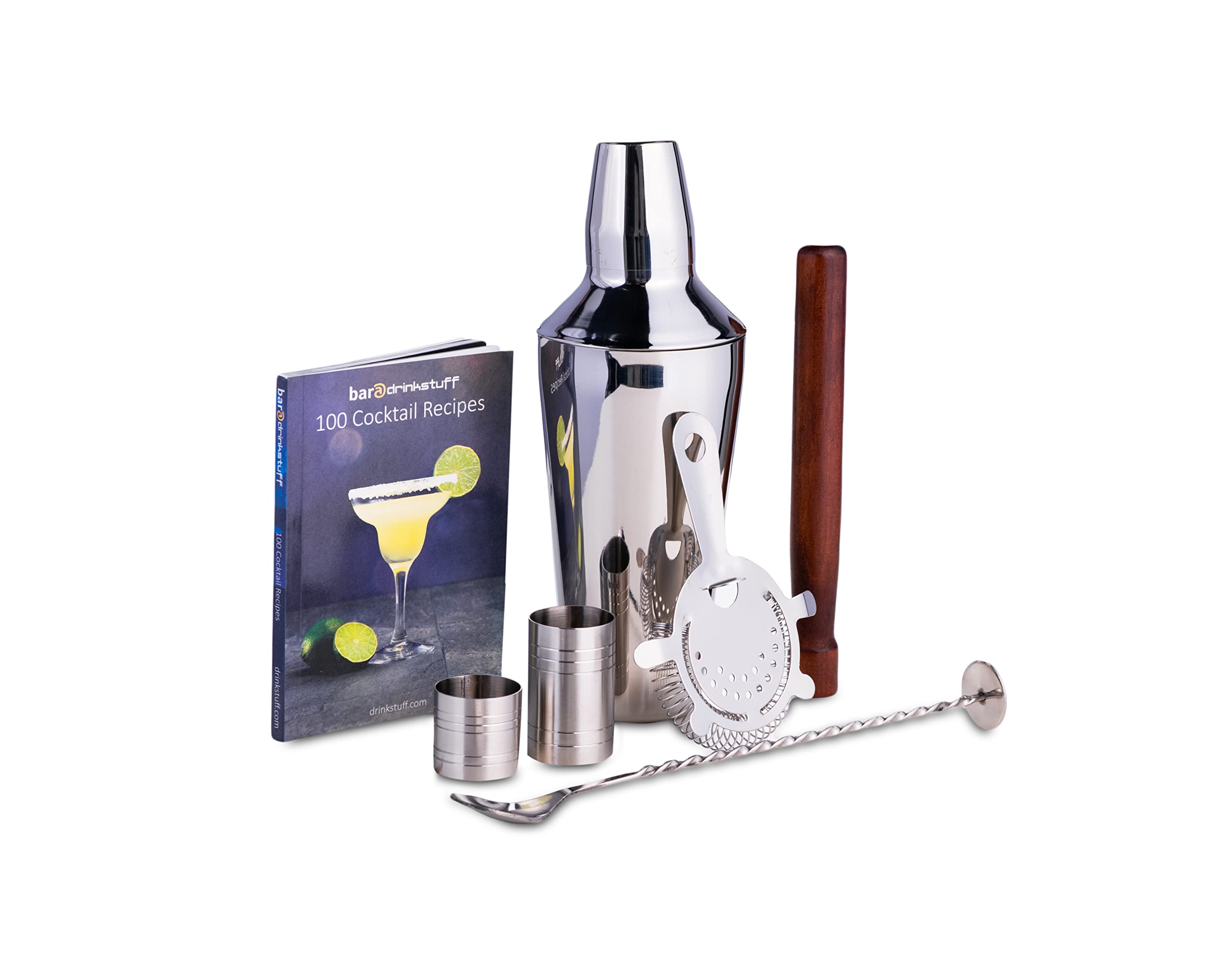 Luxury Manhattan Cocktail Shaker Set by bar@drinkstuff | Cocktail Gift Set with Manhattan Shaker, Cocktail Book, Cocktail Strainer, Muddler, 25ml & 50ml Thimble Bar Measures and Twisted Mixing Spoon