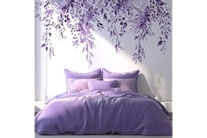 VePret Purple Plants Leaves Wall Decals Peel and Stick, Large Floral Flower Leaf Vinyl Wall Stickers, Removable Vine Home Dec