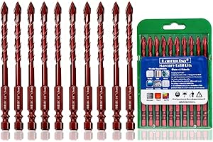 Larouoba 10pc 1/4” Red Special Crooked Head Eccentric Drill Bit Set, 6mm Porcelain Tile Drill Bit Concrete Drill Bit for Glas