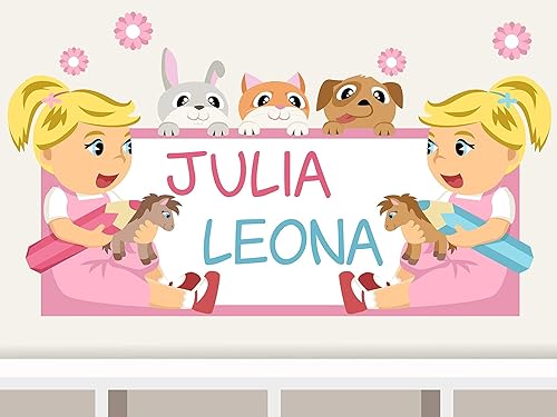Türschild"Mädchen Zwillinge" personalisierbarer Aufkleber Geschwister  Wandtattoo für Kinderzimmer Tiere Mädchen Schwestern: Amazon.de: Handmade