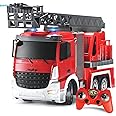 Remote Control Firetruck Toy with Water Spraying Pump Fire Truck with Extending Ladder and Lights, Toy Fire Truck for Toddlers, Kids Aged 3 4 5 6 7 Years Old