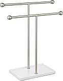 Amazon Basics Double-T Hand Towel Holder and Accessories Jewelry Stand, Nickel/White - 1005573-670-A60