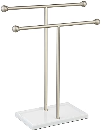 AmazonBasics Double-T Hand Towel and Accessories Stand, Nickel/White