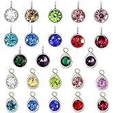 LONG TAO 48 Pcs Crystal Birthstone Charms Beads Pendants Jewelry Findings with Rings for DIY Jewelry Making Necklace Bracelet (24 Colors)