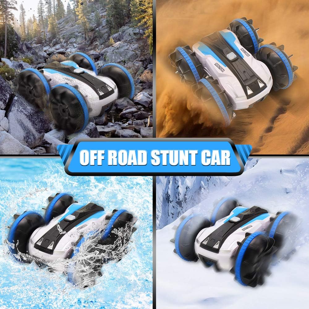 Seckton Car Toys for 6-10 Year Old Boys Girls Amphibious Remote Control Car for Kids 2.4 GHz Remote Control Boat 4WD Off Road Truck Stunt Car Waterproof RC Car for Christmas Birthday Gifts Blue: Toys & Games