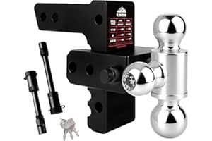 Kingfun Adjustable Trailer Hitch - Fits 2 Inch Receiver, Tri-Ball (1-7/8" X 2" X 2-5/16") 6-Inch Rise/Drop Hitch, 12500 Lbs Gtw Heavy Duty Aluminum Truck Tow Hitch with Anti-Theft Pins (Black)