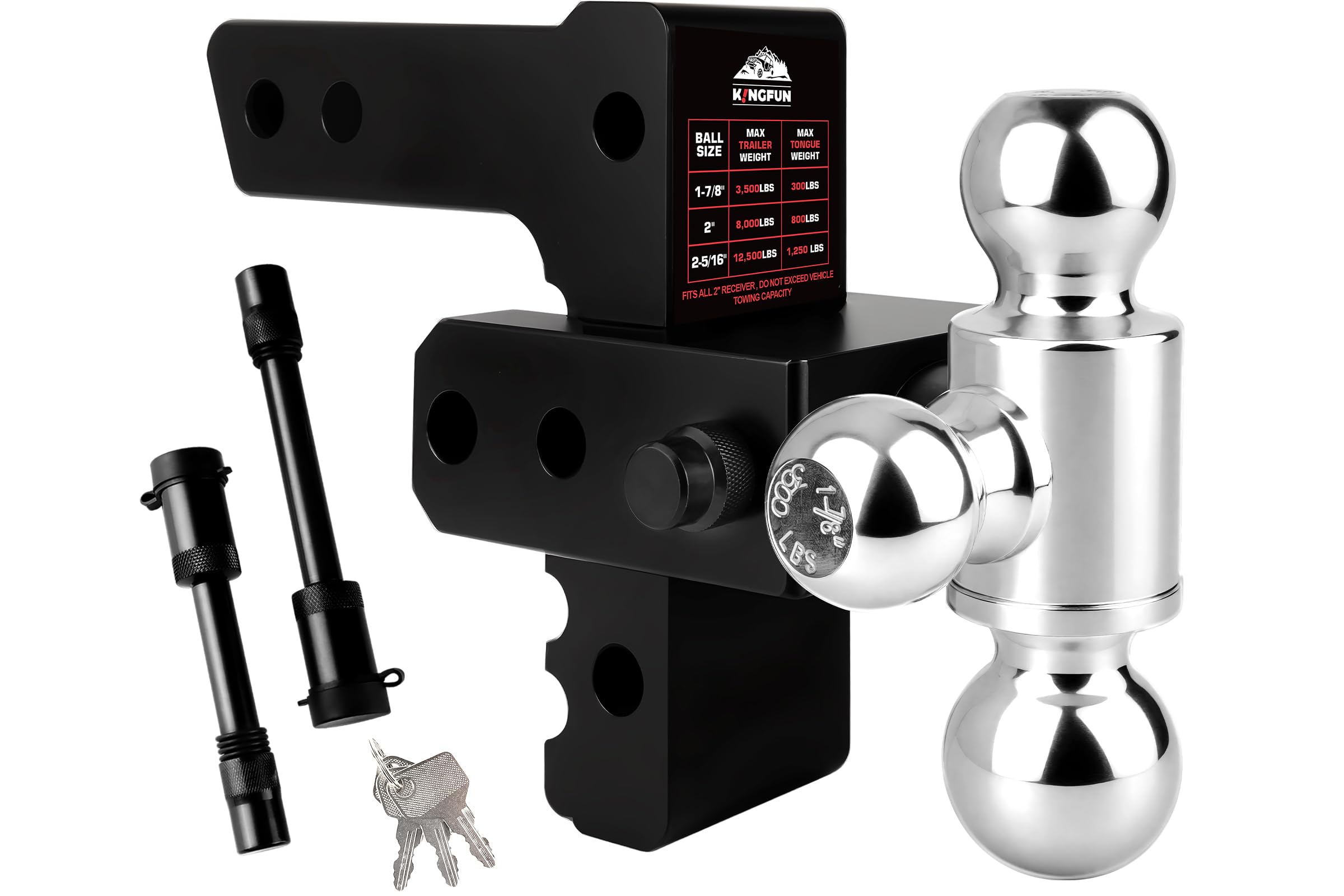 Photo 1 of ***INCOMPLETE - MISSING PIN FOR BALL***
Kingfun Adjustable Trailer Hitch - Fits 2 Inch Receiver, Tri-Ball (1-7/8" X 2" X 2-5/16") 6-Inch Rise/Drop Hitch, 12500 Lbs Gtw Heavy Duty Aluminum Truck Tow Hitch with Anti-Theft Pins (Black)