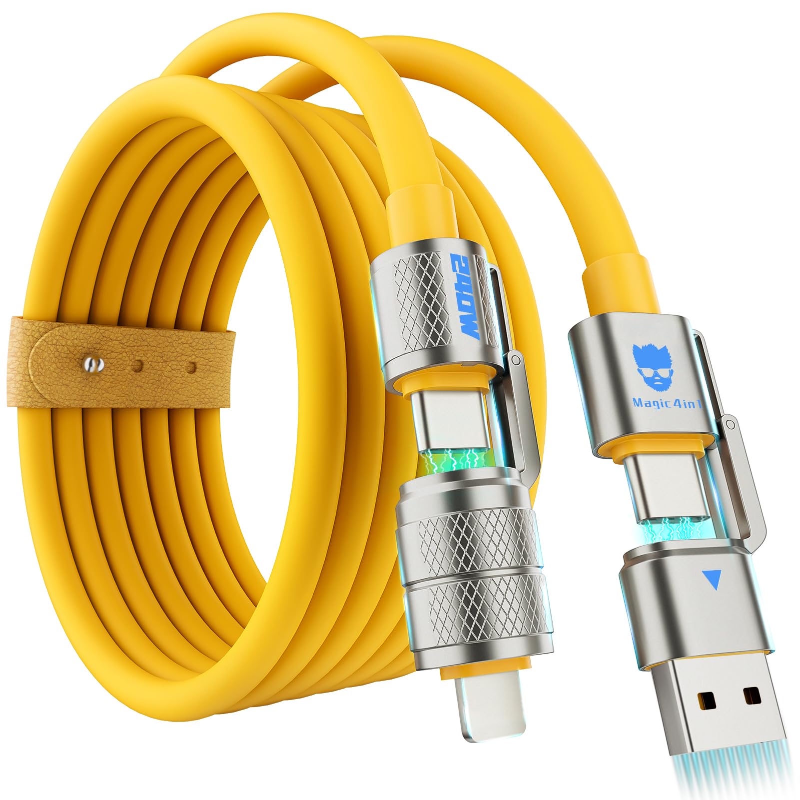 Photo 1 of 4-in-1 Multi USB C Charging Cable Cord Fast Charge 240W, USB A/C to USB C/L, Chubby Cable C Compatible with iPhone iPad Samsung MacBook Tablets All Devices, Camping & Travel Essentials - (2Pack,5FT)