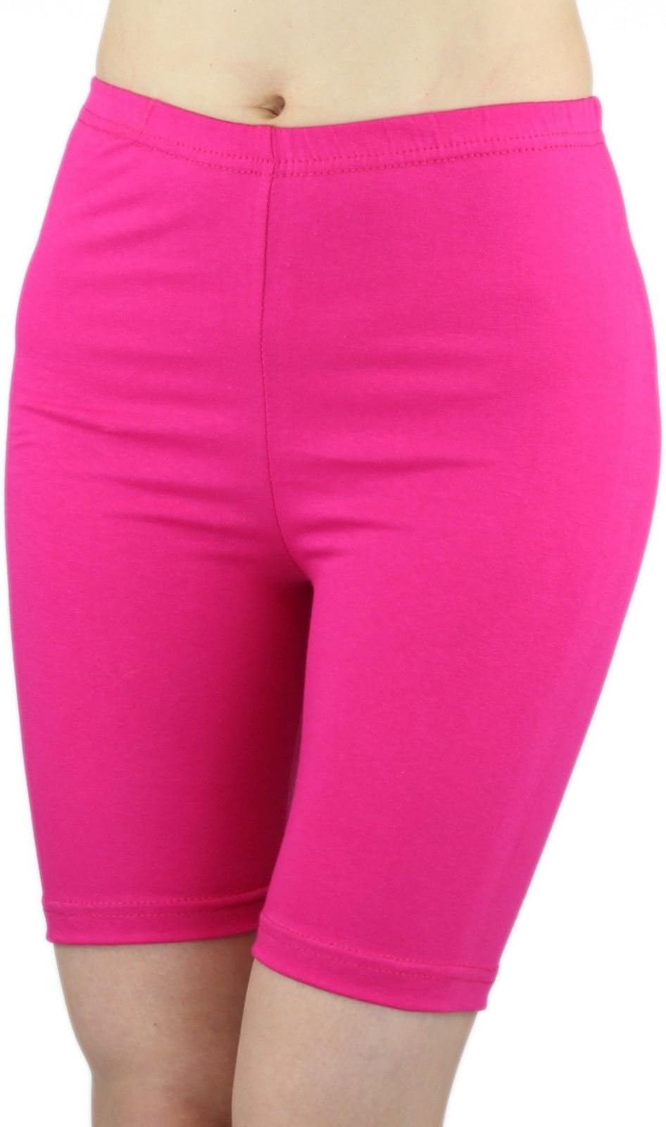 NEW WOMEN'S STRETCHY COTTON LYCRA ABOVE-KNEE SHORT ACTIVE LEGGINGS **SAME DAY POSTING** (Small UK 8/10 (36), Hot Pink)