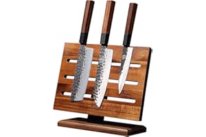 MITSUMOTO SAKARI Kitchen Magnetic Knife Holder, Japanese Acacia Wood Storage Knife Block, Enhanced Double-Sided Magnetic Stri