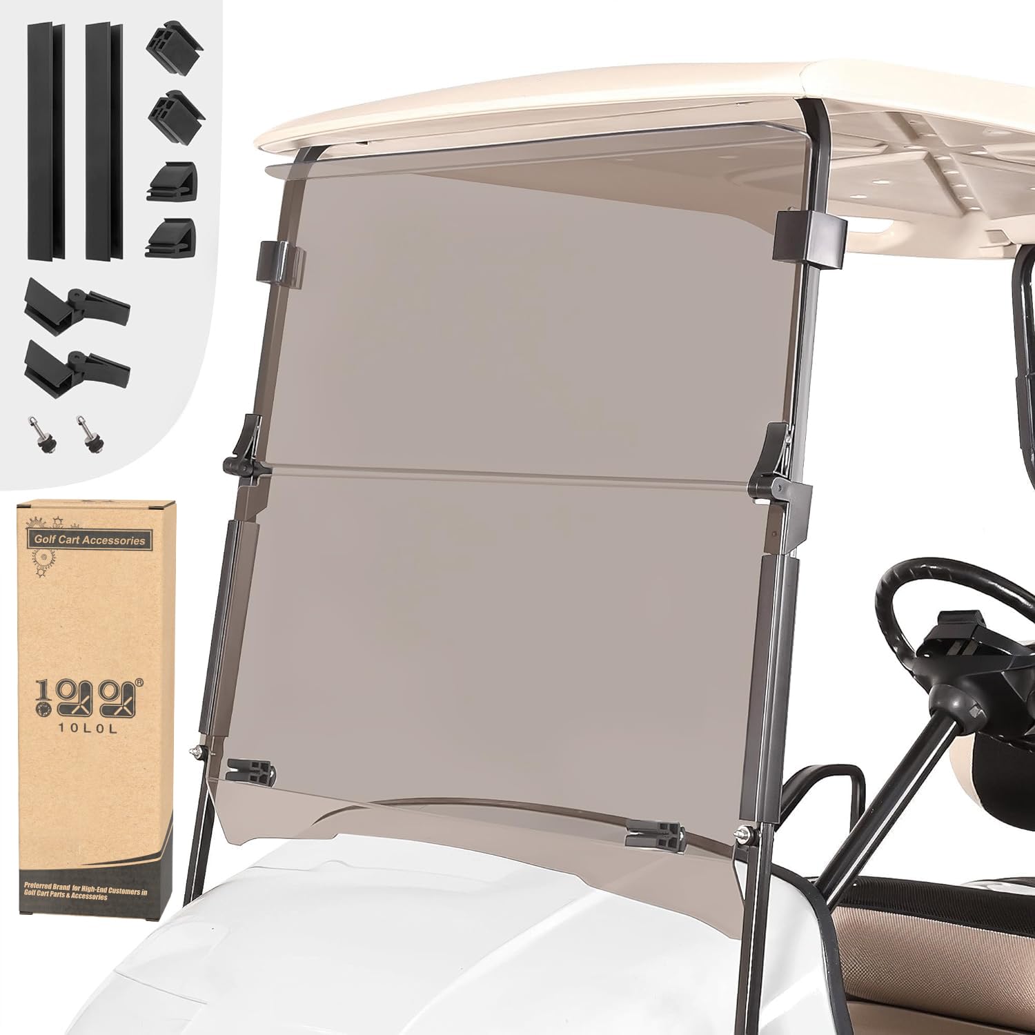 Photo 1 of 10L0L Golf Cart Windshield, Folding EZGO TXT Windscreen, Thick Golf Cart Windscreen Kit, Upgrade Polycarbonate (PC) High Strength Impact Resistance, Fits EZGO TXT 1995-2013