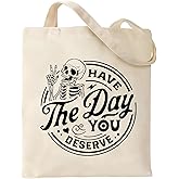Kimoli Witchy Canvas Tote Bag & Spooky Gifts for Women - Aesthetic Skull Goth Gifts, Cute Skeleton Reusable Grocery Bag with 