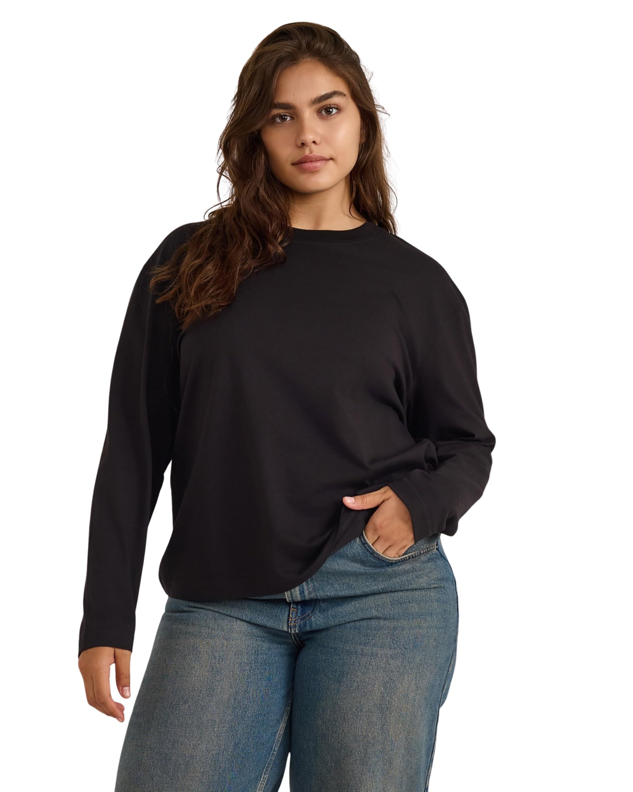 Photo 1 of Organic Basics Women's True Heavy Cotton Boxy Long Sleeve Tee Shirt, Black (Size Unknown)