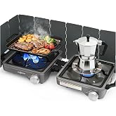 SHINESTAR 2 Burner Camping Stove, 24000 BTU Portable Propane Camp Stove | Foldable Gas Stove with Brass Burner, Windshield &amp; Coffee Stand, Camping Essentials for Outdoor Cooking &amp; Emergencies