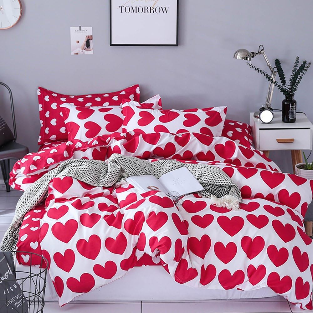 Mengersi Girls Heart Bedding Duvet Cover Sets Love Print 3 Pieces Kids