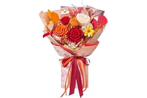 Mosstory Flowers Bouquet Flowers Fresh Bouquet Preserved Roses Bouquet Flowers Gift for Wife Women Mothers Day Valentines Day Christmas Anniversary Birthday Graduation (Red Orange Roses)