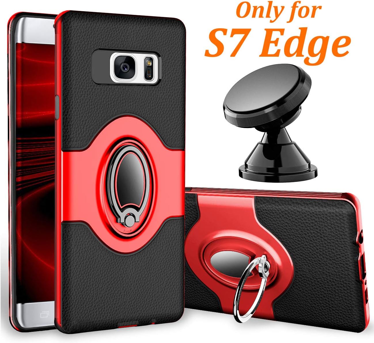 Samsung Galaxy S7 Edge Case - eSamcore Ring Holder Kickstand Cases + Dashboard Magnetic Phone Car Mount [Red]