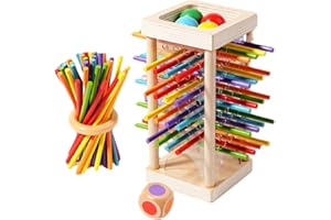 Wooden Stick Game, Montessori 3-in-1 Wooden Balance Tower Toy with Sticks, Colorful Educational Toy for Cognitive Development