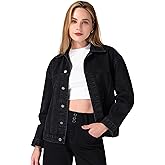 roswear Women’s Denim Jackets Oversized Button Long Sleeve Washed Jean Trucker Jacket with Pockets