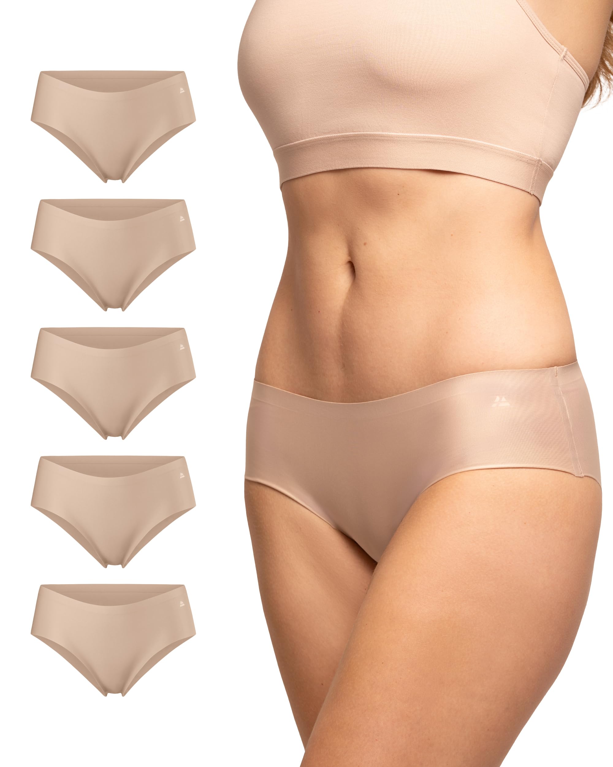 Photo 1 of DANISH ENDURANCE Women's Hipster Panties, Seamless No Show Underwear, 3 or 5-Pack, Beige 5-pack, Large