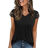 Womens Tops V Neck Short Sleeve T Shirts Womens Summer Tops Casual Soft Basic Lace Tops Spring Summer Tees Clothes 2026
