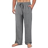 Wenouy Men's Cotton Pajama Pants Soft Sleep Lounge Pants with Pockets & Drawstring Sleepwear PJ Bottoms for Men