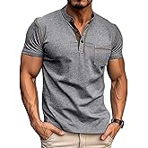 Lexiart Mens Casual Short Sleeve Henley Shirts Button Tee Shirts Basic Classic Shirt with Pocket