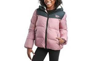 Reebok Girls Puffer Jacket - Heavyweight Poly Taffeta Insulated Zip Up Winter Coat for Girls with Sherpa Lined Hood & Pockets