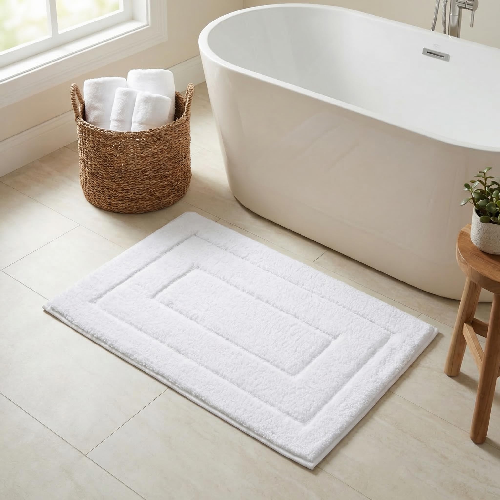 GRANNY SAYS Bathroom Mat 50 x 80 cm, Large Bath Mat Non-Slip, Super Absorbent Bath Mats and Rugs, Extra Soft Thick Bathroom Matt, Microfiber Fluffy Bath Rug, Machine Washable Rug for Floor, White — image 1
