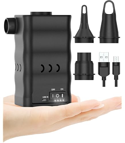 Zacro Pompe à Air Électrique Rechargeable USB/CC – 6000 MAh – 3 Buses – Matelas/Bateau/Bouée