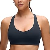 CRZ YOGA Butterluxe Racerback Sports Bras for Women - V Neck Supportive Padded Wireless Athletic Yoga Crop Top