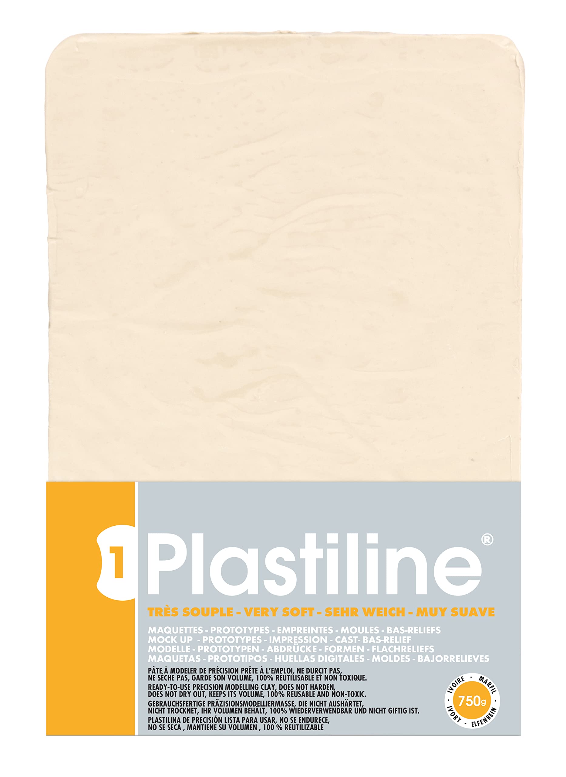 Plastiline 7140T - Plastiline sheet - Modelling Paste, High Precision -Sculpting, Moulding - Hardness 1 (very soft) - 750g - Ivory shade. Made in France