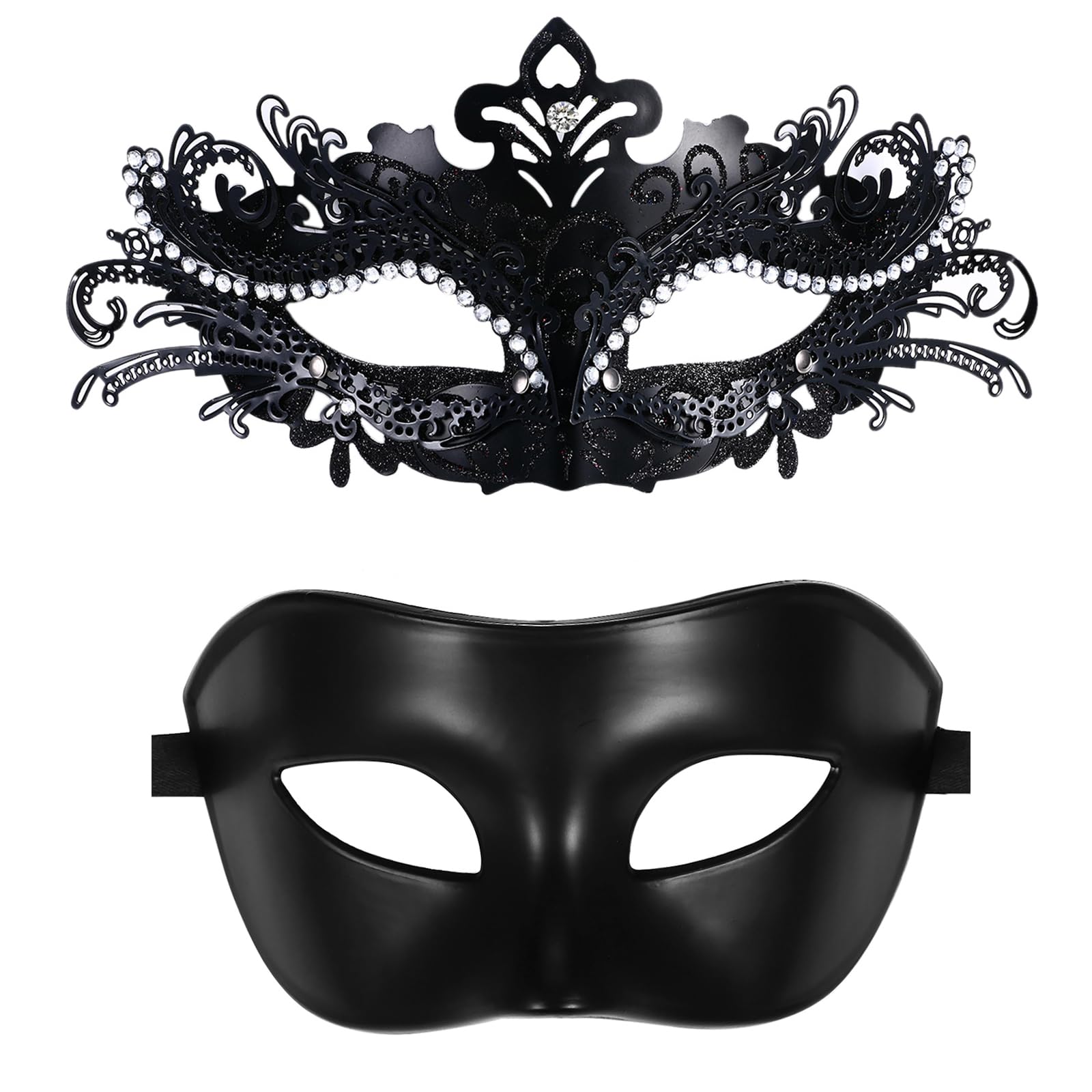 OIDEA Masquerade Mask for Couple: Shiny Rhinestones Filigree Metal Venetian Mardi Gras Mask Party Prom Ball Masks Halloween Costume Masks Black