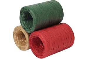 TENN WELL Raffia Ribbon, 3 Rolls 984 Feet Red Green Natural Christmas Ribbon for Gift Wrapping, Craft Paper Twine for Gifts, Pastry Boxes, Holiday Decor, Crafting (328Feet / Roll)