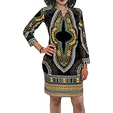 Women's Bodycon Dashiki African Midi Dresses Bohemian Vintage Club Dress with Pocket