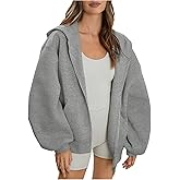 Verdusa Women's Streetwear Double Zip Up Oversized Hoodie Sweatshirts Fall Jackets Outerwear with Pockets