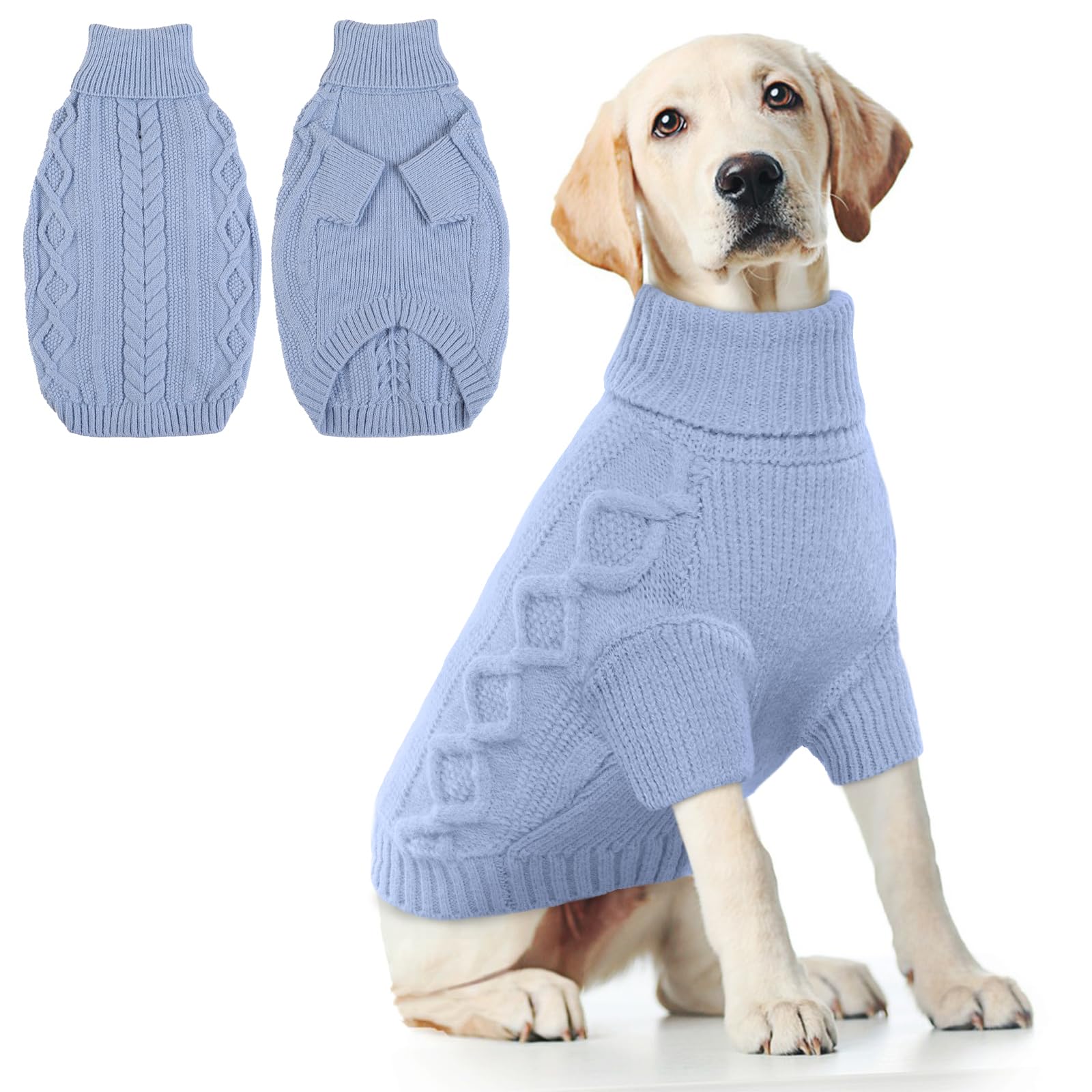 Hjumarayan Dog Jumper Large, Knitted Jumpers for Large Dogs, Warm Pet Clothes Outfit for Winter Outdoor, Soft Sweater Thick Coat for French Bulldog, Border Collie, Sky Blue XL