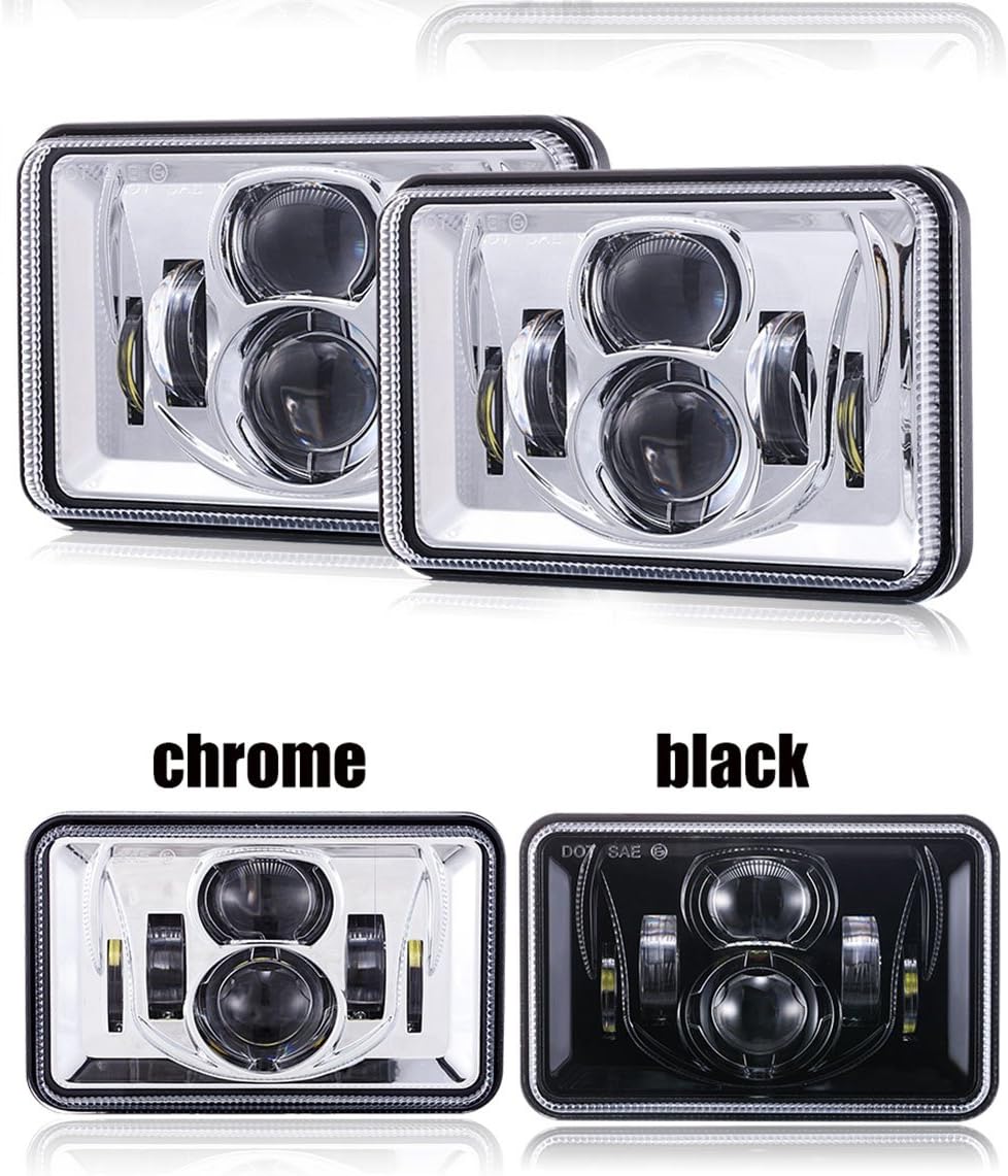ZHUOYUE 2Pcs 60w Led Rectangular Lamps Auto Replacement 4x6 Sealed Beam Bulbs For Chevy Camaro Iroc-Z H4 LED Square High-Low Beam, black