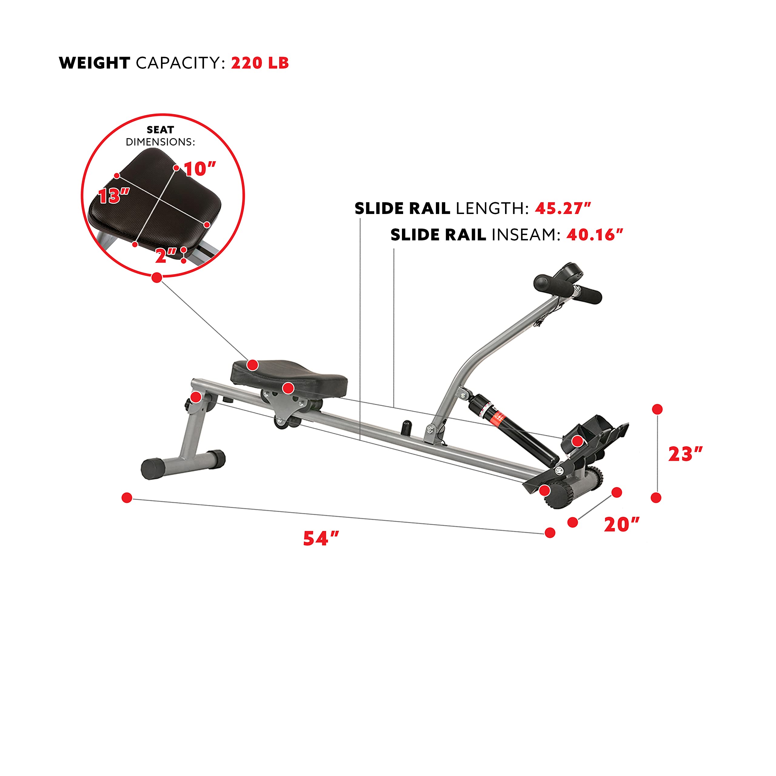 Sunny Health & Fitness Compact Adjustable Rowing Machine with 12 Levels of Resistance for Complete Body Workouts and Optional Free SunnyFit App Enhanced Connectivity