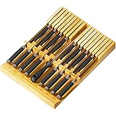 SpaceAid Bamboo Knife Drawer Organizer Insert, Kitchen Steak Knives Holder Organizers Block for Drawer Storage Organization (16 Knife Slots and 1 Sharpener Slot)
