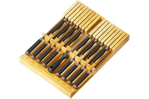 SpaceAid Bamboo Knife Drawer Organizer Insert, Kitchen Steak Knives Holder Organizers Block for Drawer Storage Organization (