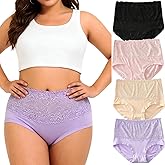 WhilyeePam Womens Underwear Lace Panties Ladies Briefs Mid Waist Nylon Panty 4-Pack XL-5XL Plus Size