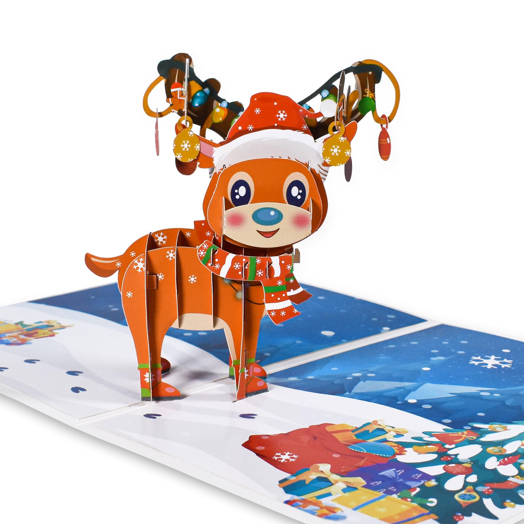 GREETING ART Christmas Cards, Christmas Reindeer 3D Pop Up Card,Pop Up Christmas Cards, Exquisite 3D Christmas Elk Card with Envelope for Kids, Friends, Family, Xmas Greeting Cards