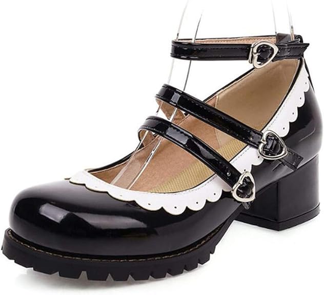 Amazon.com | Women Round Toe Mid-Heel Retro College Style Ladies Oxford Mary Janes Shoes Buckle 
