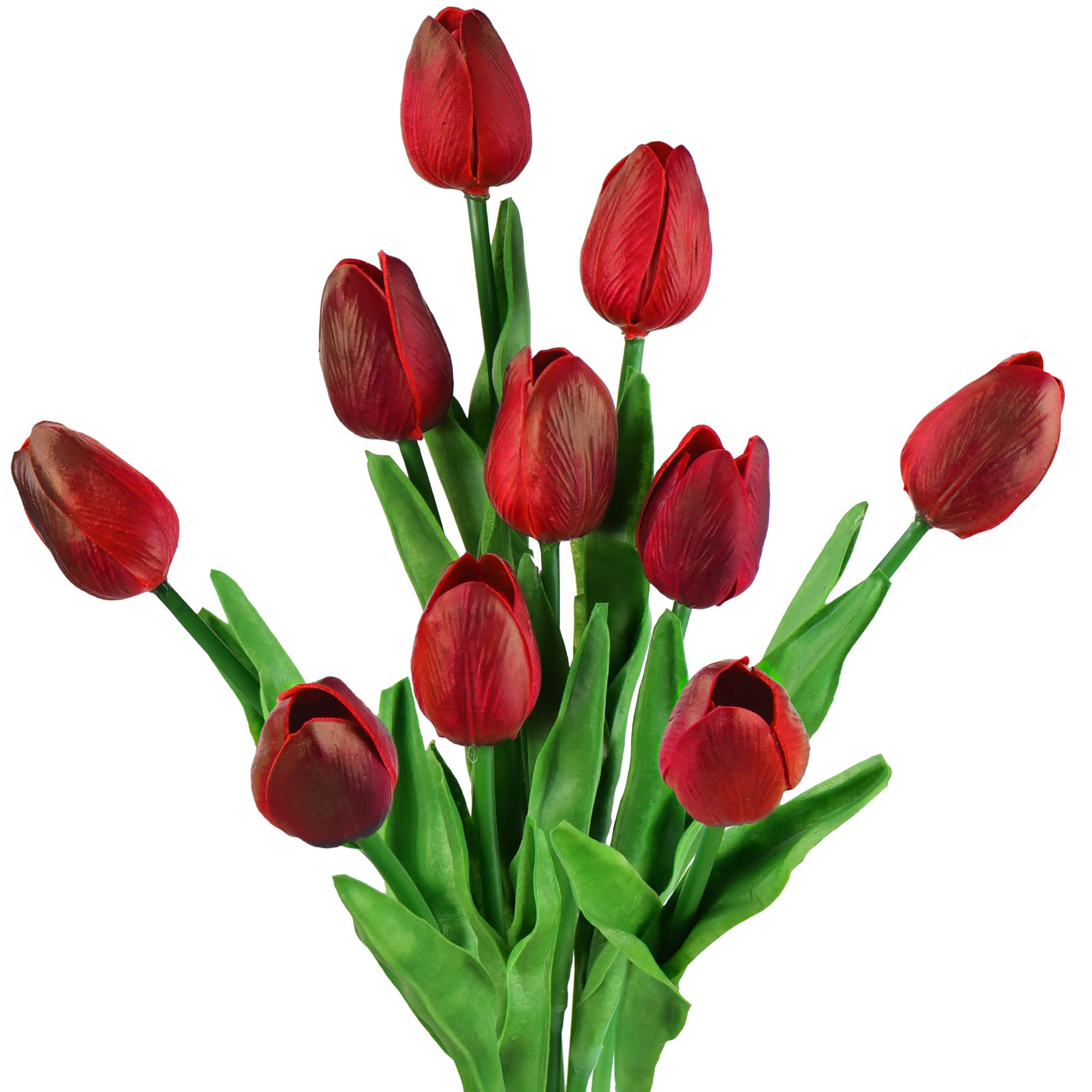 FiveSeasonStuff 10 Stems of Real Touch Tulip Artificial Flowers Bouquet, Perfect for Wedding, Bridal, Party, Home, Holidays, Garden, Birthday, Office Décor DIY (Red Wine)